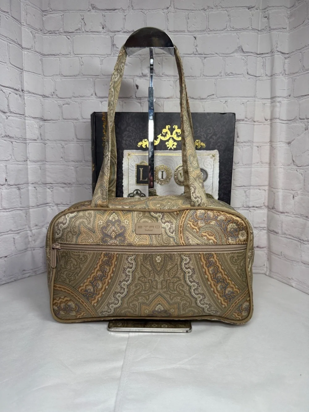Etro Profumi Paisley Canvas Large Shoulder Bag 11.75x6.5x3.25in NWOT - Picture 6 of 14